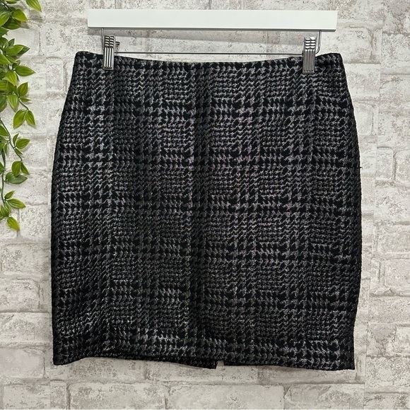 LIZ CLAIBORNE black gray metallic houndstooth festive holiday new years skirt - Picture 1 of 6
